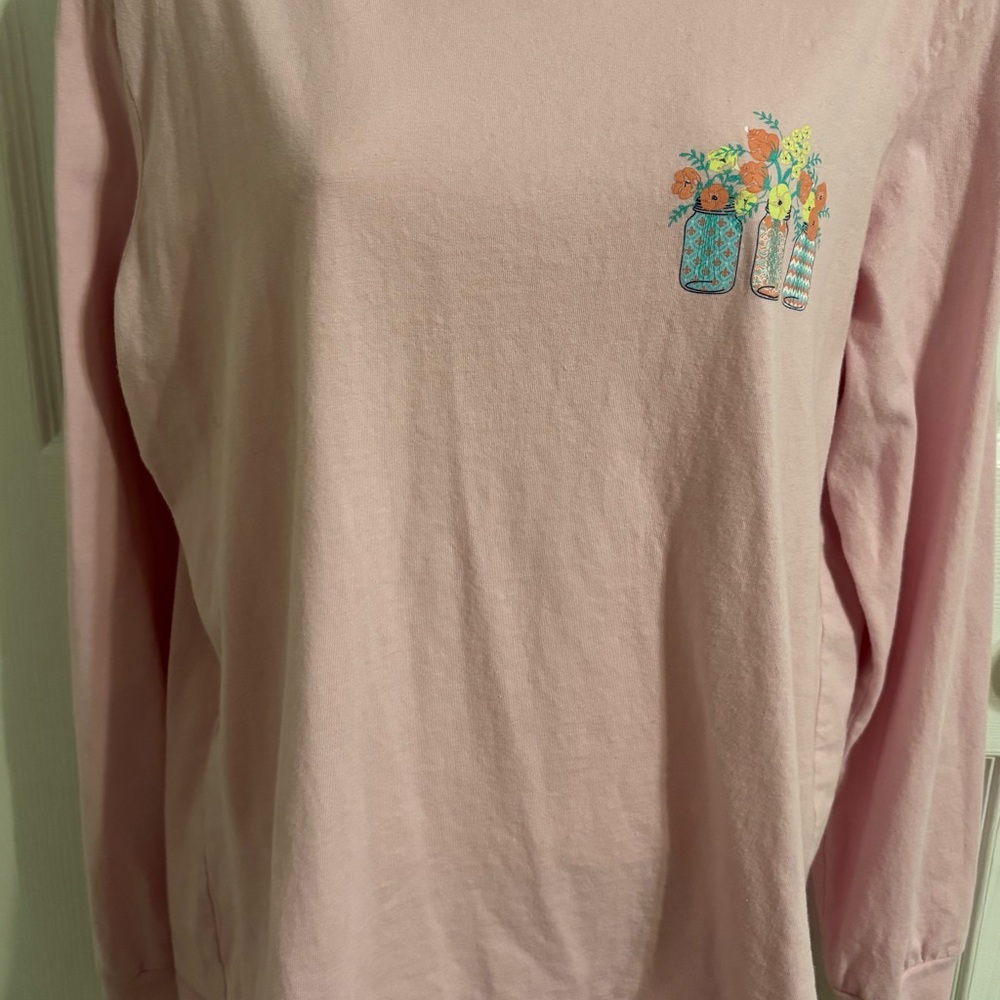 Pink Long Sleeve Cotton Shirt Size M Thankful Grateful Blessed On Back